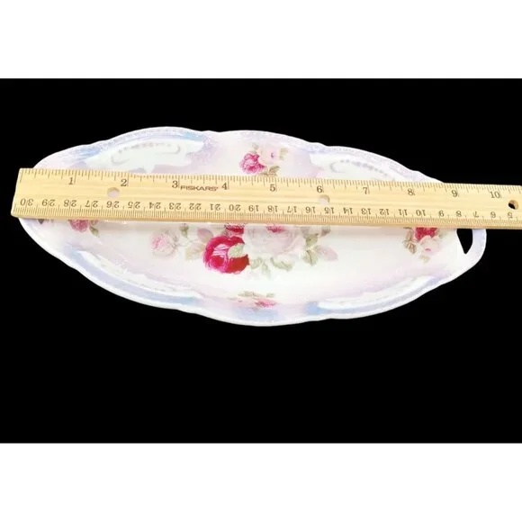 Lusterware Relish Tray Handles Rose Floral Porcelain Dish Vintage German 9.5" - Picture 2 of 15